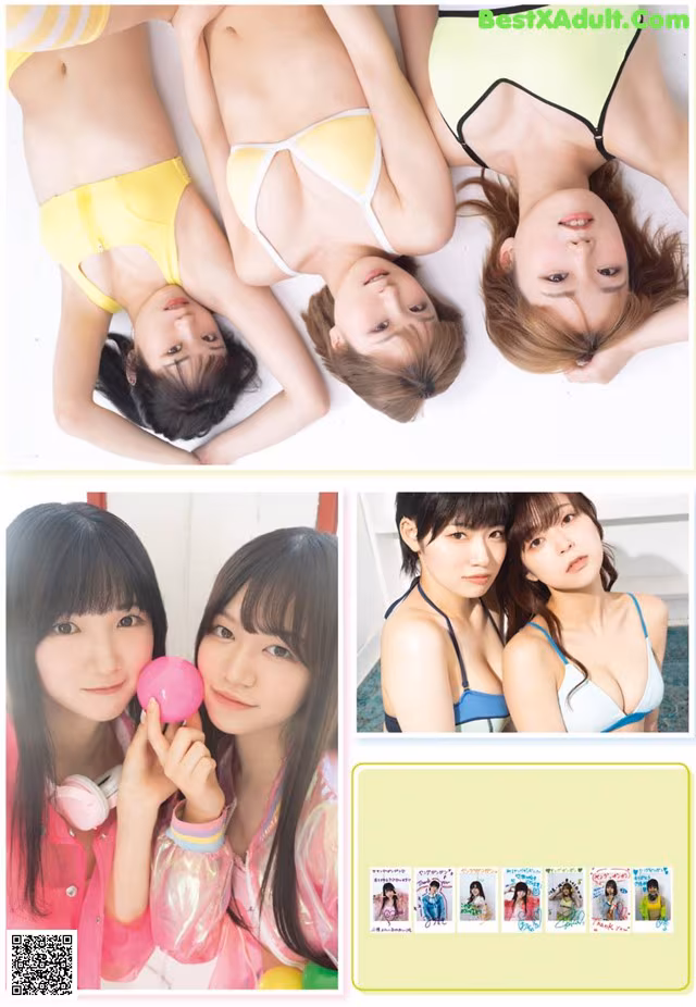 A group of young women laying on top of each other.